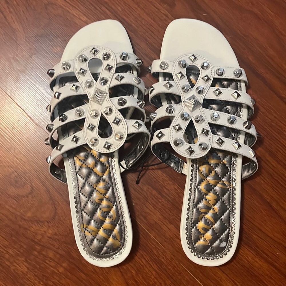 Sam Edelman White and Silver Studded Sandals